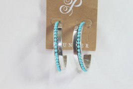 Plunder Earrings (New) Lex - 2&quot; Silver Hoops Accented W/ Turquoise - £22.78 GBP