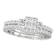 14kt White Gold Princess Diamond Bridal Wedding Ring Band Set 1-1/2 Cttw - £1,690.08 GBP