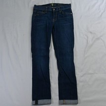 7 for all Mankind 25 The Skinny Crop &amp; Roll Dark Wash Stretch Denim Jeans - £14.17 GBP