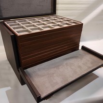 Case With 14 Trays for Coins - Brown Leatherette and Gray Alcantara Interior - £832.55 GBP