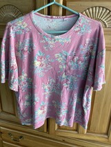 Pink Floral Print Shirt Short Sleeve  Women’s Size Large - £16.01 GBP