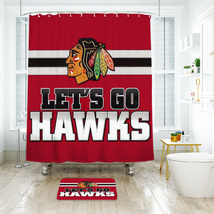 Chicago Hawks 02 Shower Curtain Bath Mat Bathroom Waterproof Decorative - £18.03 GBP+