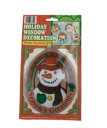 Snowman Holiday Window Decoration With Suction Cup Christmas Season&#39;s Gr... - $10.89