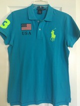 Ralph Lauren L Bright Aqua Turquoise Pique Skinny Polo USA Flag # 3 BIG PONY - £20.45 GBP