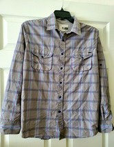 REEF Men’s Size LG Long Sleeve Button Down Shirt Gray Checkered Adj Sleeves - £18.94 GBP
