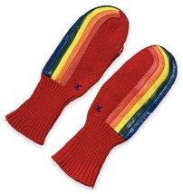 Vtg 70s 80s Can Raalte Retro Youth Red Rainbow Stripe Mittens Gloves One... - $33.17