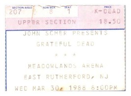 Grateful Dead Biglietto Del Concerto 30 Marzo 1988 Meadowlands New Jersey - $49.48