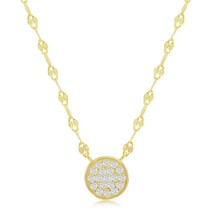 Sterling Silver Circle Pave CZ Mirror Chain Choker Necklace - Gold Plated - $45.60