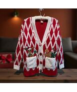 HOLIDAY TIME CHRISTMAS CARDIGAN REINDEER GINGERBREAD RED size small - RU... - $34.67 CAD