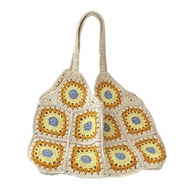 Asual top handle bag handmade weaving crochet tote bag flower stitching for women girls thumb200