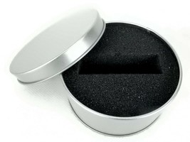 Circular Tin Gift Box, Round Silver Slip Cover Can w/Black Foam Insert, ... - £4.64 GBP