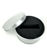 Circular Tin Gift Box, Round Silver Slip Cover Can w/Black Foam Insert, ... - $5.83