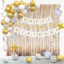 Gold Birthday Decorations - For Women Men Girls Boys,Gold White Party Decoration - £25.71 GBP