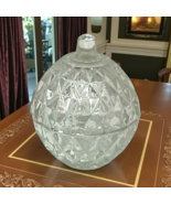 Vtg Diamond Cut Glass Trinket Box Faceted Clear Round Lidded Jar 2.75&quot; x... - $22.54 CAD