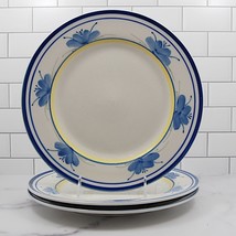 Montgomery Ward Tuscany Set of 3 Dinner Plate Blue Flowers Yellow Rim 10... - $18.99