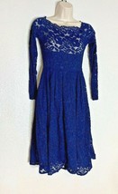 TopMelon Womens Sz S Navy Blue Dress Lace Overlay Long Sleeve Cold Off Shoulder - £16.23 GBP