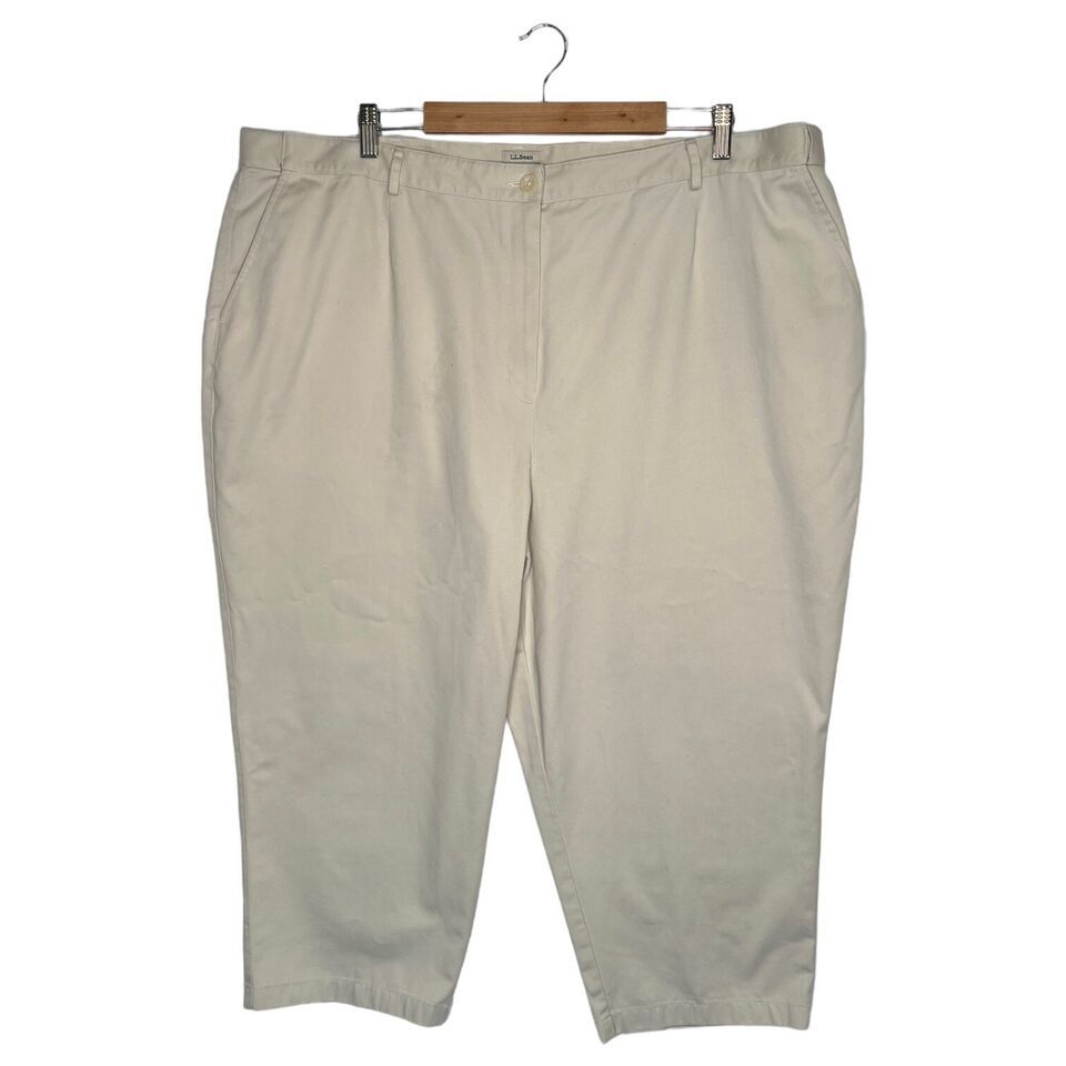 LL Bean Pants Women 24W Original Fit Capri Cropped Cotton Khaki Beige - $21.77