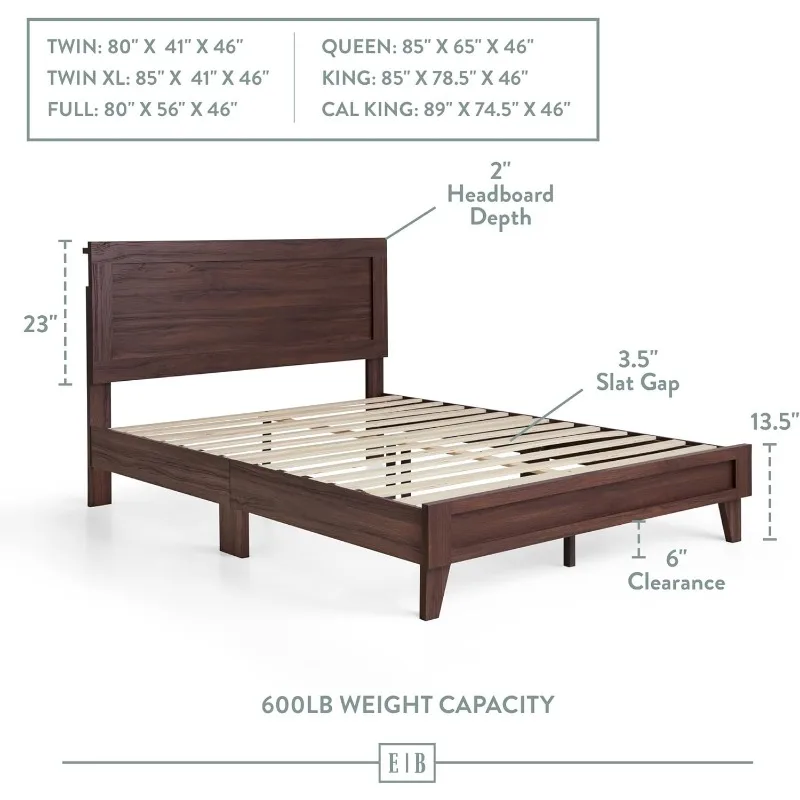 Full Bed Frame with Headboard – No Box Spring Needed – Compatible with All - £266.54 GBP+