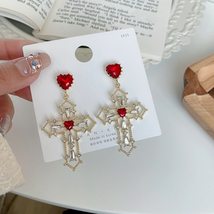  red crystal earrings women s gothic cross rhinestone pendant ear clips halloween party thumb200