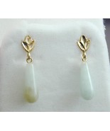 ESTATE 10K Yellow Gold Diamond Cut Green Jade Dangle Earrings - £179.85 GBP