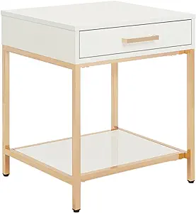Alios Modern End Table, White Gloss Finish And Gold Frame - £256.96 GBP