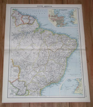 1912 Antique Map Of Brazil Rio De Janeiro Inset Map Guiana South America - £14.33 GBP