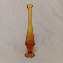 Fenton Valencia Swung Glass Vase 12.5&quot; Amber Mid Century Modern - £30.63 GBP
