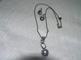 Estate Demi NRT Signed Bronze Chain with Clear Rhinestone Jelly Cab Pendant Neck - £11.03 GBP