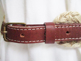 Braided Jute Rope Waist Belt with Genuine 100% Cow Leather Strap Womens Small - £15.17 GBP