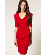 Unomatch Women&#39;s Elegant Peter Pan Collar Short Sleeve Dress Red - £19.22 GBP