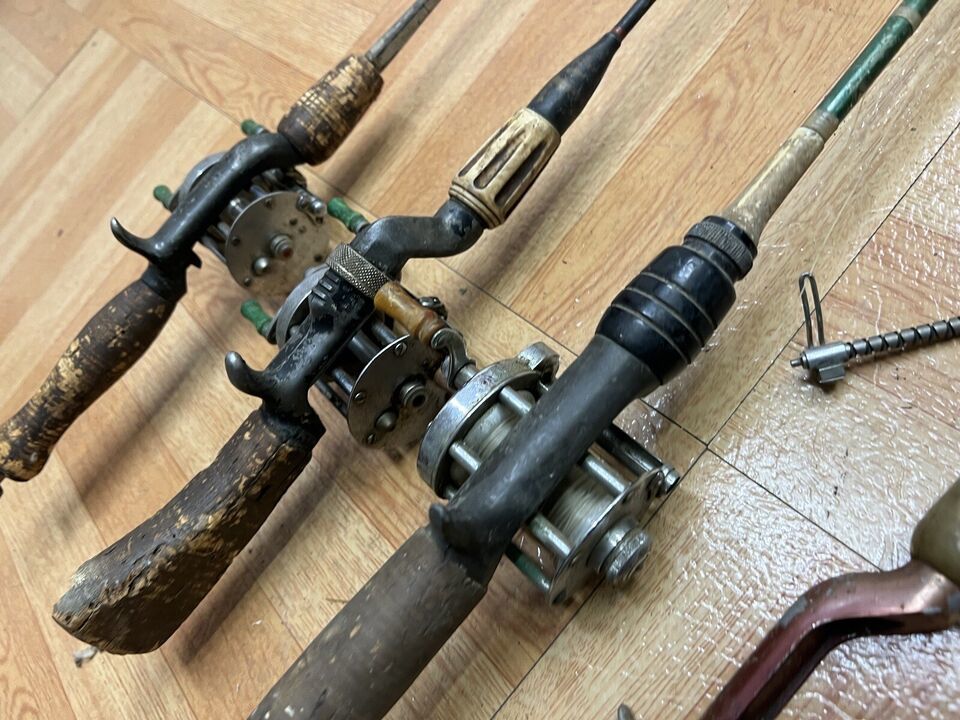 Vintage FISHING POLE LOT antique wood rod and 27 similar items