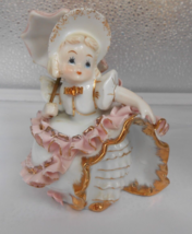 Lefton Bloomer Girl Gold Trim Japan Figurine #Kw 1698 Umbrella - £34.91 GBP