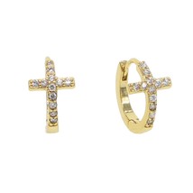 High Quality gold filled earrings Clear CZ Cross hoop Earrings for Women Fashion - £8.47 GBP