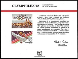 USPS PS56 Souvenir Card, Olymphilex&#39;85, Swiss and US Olympic stamps, 1985 - $6.88