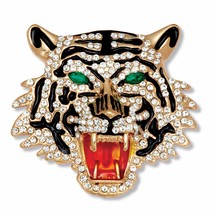 PalmBeach Jewelry Goldtone Marquise Cut Green Crystal and Enamel Tiger Pin Penda - £14.24 GBP
