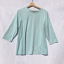 Weekends Chico&#39;s Size 2 Light Aqua Green Knit Top 3/4 Sleeve Soft Polyester - £19.38 GBP