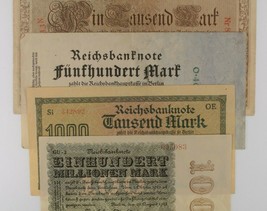 1910-1923 Germania 4-Notes Set Impero 1000 Repubblica 500 1000 &amp; 100 Million - £38.25 GBP