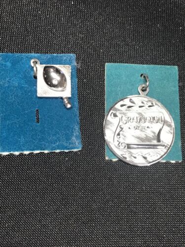 antique sterling silver graduation hat and medal Charm Lot - $36.00