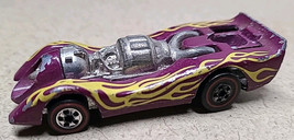 Hot Wheels - JET THREAT, 1970 Redline, Plum w/ Yellow Flames, Hong Kong - $21.89