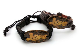 Adjustable Threaded Leather Bracelet with a &quot;Love&quot; Design - Pick Color - £5.57 GBP