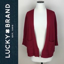 LUCKY BRAND, Red Open-Front Stretch Knit Cardigan Sweater With Pockets, Size M - £13.80 GBP
