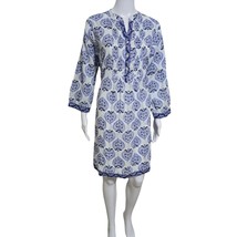 La Plage Large Maye White Navy Silver 3/4 Sleeve 100% Cotton Shift Dress - £45.16 GBP