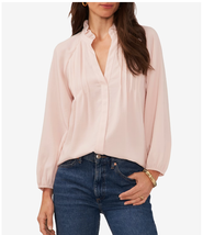 Vince Camuto V-Neck Satin Top Blouse, Ruffled, Pintuck Pleated | XL, Pin... - £36.68 GBP