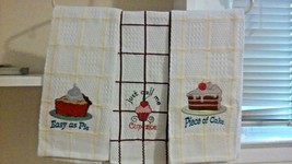 Kitchen towels white waffles cotton with stripes and cute embroidered design 3 - £6.29 GBP