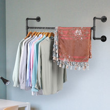 42.9&quot; Rustic Industrial Pipe Clothes Rack Wall Mount Hanging Shelf Space-Saving - £48.75 GBP