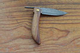 vintage handmade damascus steel folding knife 5012 - $45.00