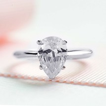 14K White Gold Plated 3 Carat Pear LC Moissanite Solitaire Engagement Ring Xmas - £54.88 GBP