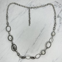 Premier Designs Faux Pearl Cabochon Long Chain Link Silver Tone Necklace - £5.41 GBP