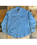 Wrangler Cowboy Cut Shirt Blue Denim Pearl Snaps-XXL-Work Western Shirt-Vtg - $911.52 MXN