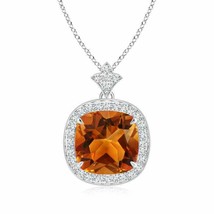 ANGARA Natural 3.72 Ct Vintage Inspired Cushion Citrine Halo Pendant in ... - $1,529.10